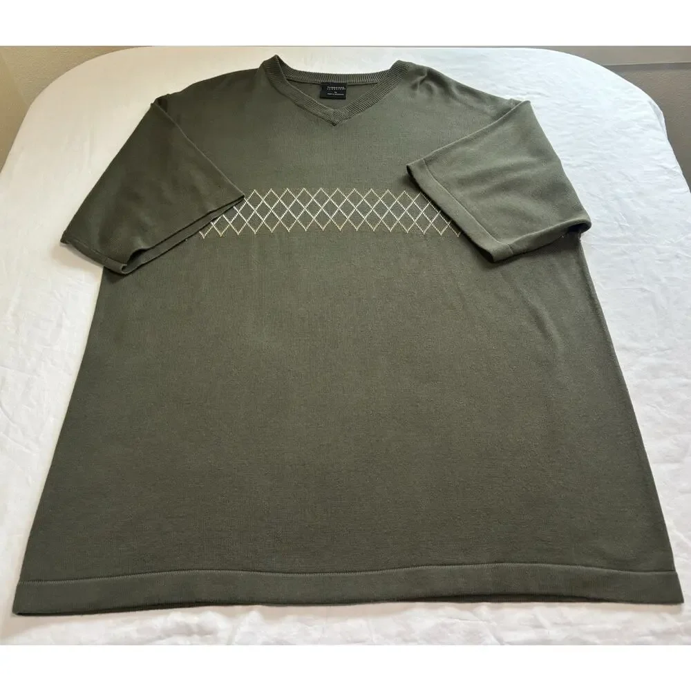 Men's Short Sleeve Sweater Pullover V-Neck Grandpa VTG Preppy Old Money Size XL